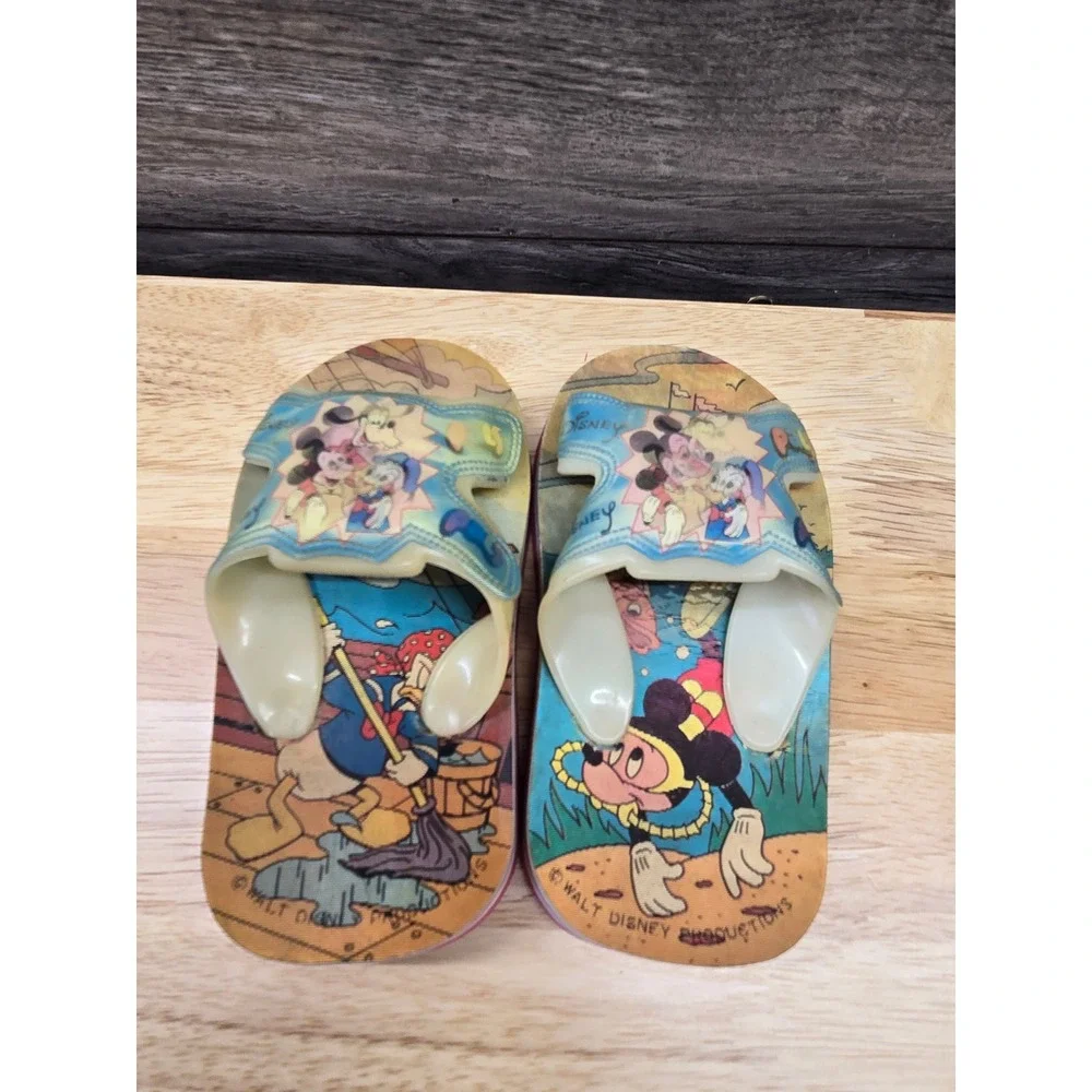 Vintage Walt Disney Productions Mickey Mouse Donald Duck Kids Sandals Flip Flops